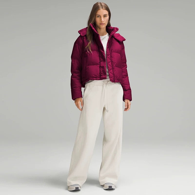 Lululemon SoftMatte Cropped Goose Down Puffer Jacket with Detachable Hood